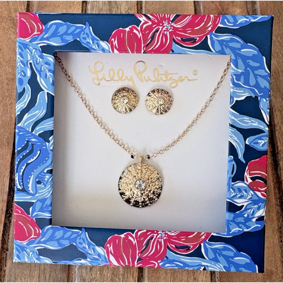 Lilly Pulitzer Jewelry - Lilly Pulitzer Gold Tone Sand Dollar Necklace & Stud Earrings Set New In Box
